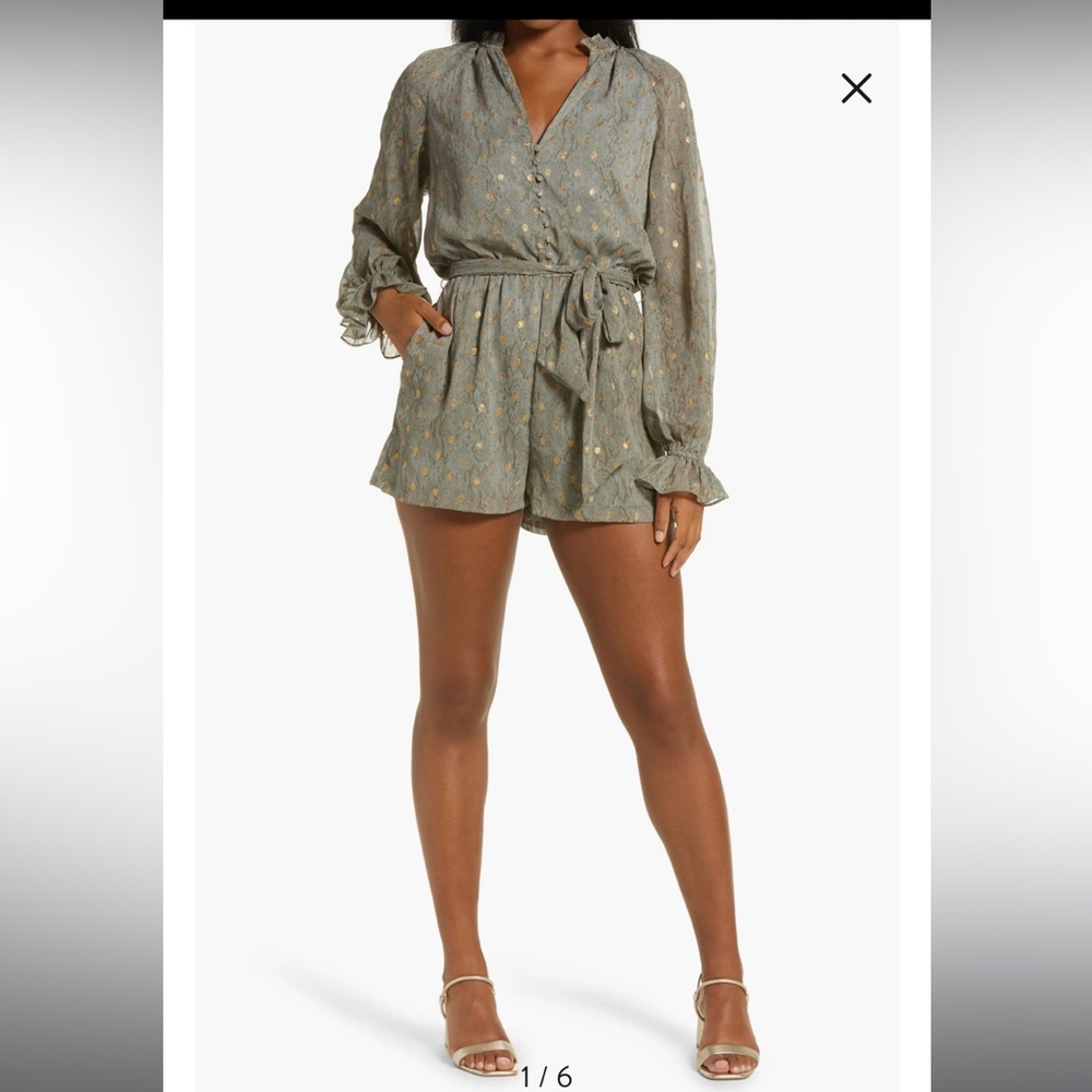 BTFL - life Snake Print Long Sleeve Romper in Olive
